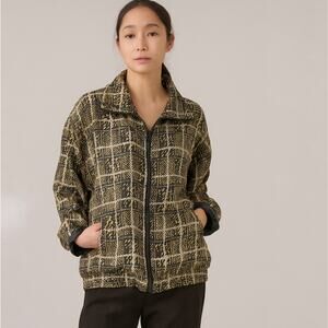 Vintage 100% Silk Bomber Jacket Animal‎ Geometric Black Gold Zip Up Size Large